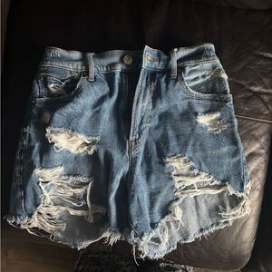 American Eagle Outfitters Blue Distressed Jean Shorts